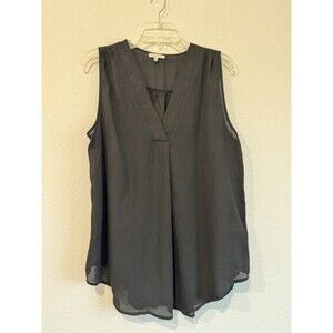 Jodifl Women's Sleeveless Solid Black V Neck Blouse Chiffon Size Large